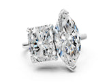Platinum Emerald and Marquise Toi Moi Ring with Prong Setting and Plain Band