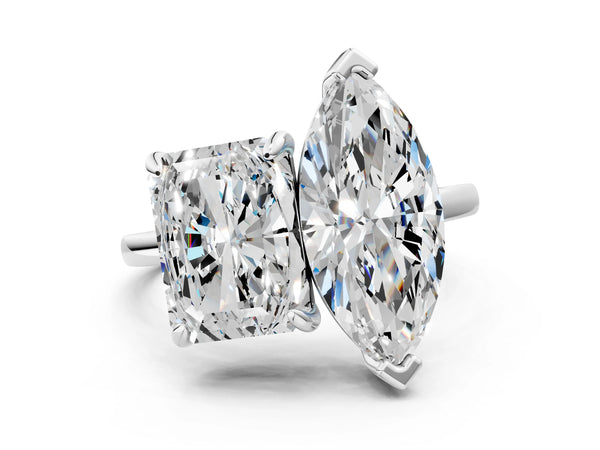 Platinum Emerald and Marquise Toi Moi Ring with Prong Setting and Plain Band