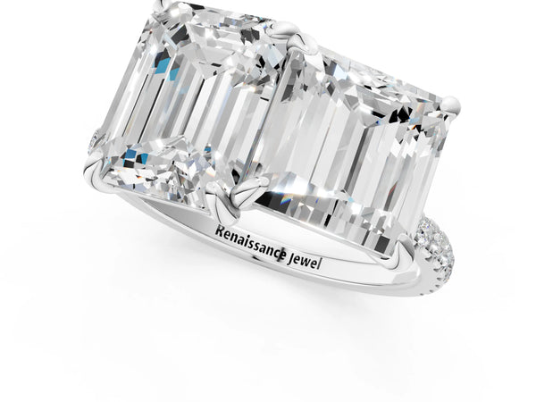 Platinum Emerald and Princess Toi Moi Ring with Prong Setting and Micro Pave Band