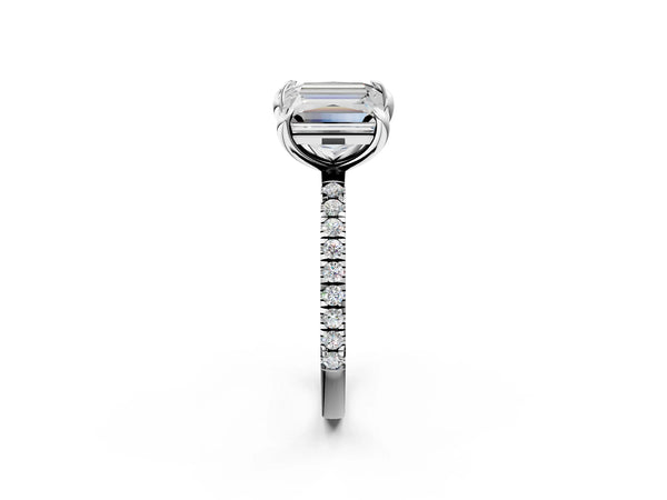 Platinum Emerald and Princess Toi Moi Ring with Prong Setting and Micro Pave Band