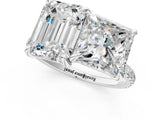 Platinum Emerald and Princess Toi Moi Ring with Prong Setting and Pave Band 1