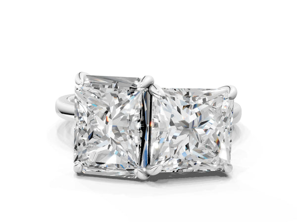 Platinum Emerald Cut and Princess Cut Lab-Grown Diamond Toi et Moi Ring
