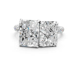 Platinum Emerald and Radiant Toi Moi Ring with Prong Setting and Pave Band