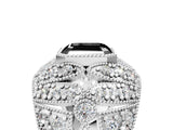 Platinum Fancy Black Asscher Cut Brilliant Halo Pave Diamond Milgrain Ring_17
