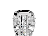Platinum Fancy Black Asscher Cut Brilliant Milgrain Filigree Diamond Ring with Square Prong Setting_11
