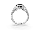 Platinum Fancy Black Asscher Cut Brilliant Milgrain Filigree Diamond Ring with Square Prong Setting_9