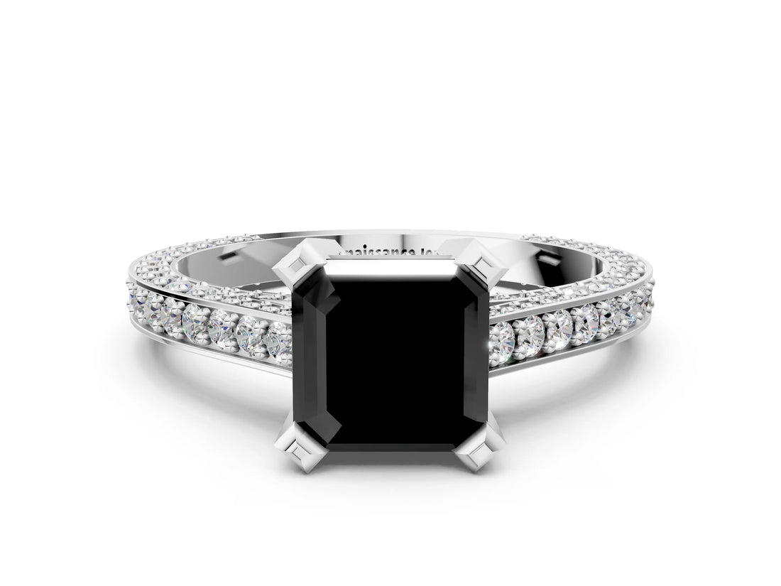 Platinum Fancy Black Asscher Cut Brilliant Split Shank Pave Solitaire Ring with Four-Prong Setting_12