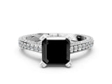 Platinum Fancy Black Asscher Cut Brilliant Split Shank Pave Solitaire Ring with Four-Prong Setting_12