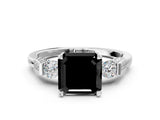 Platinum Fancy Black Asscher Cut Brilliant Three-Stone Pave Band with Four-Prong Setting_18