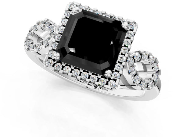 Platinum Asscher Cut Pave Infinity Halo Engagement Ring Setting for Black Center