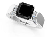 Platinum Fancy Black Asscher Cut Diamond Channel Set Solitaire Ring with Four-Prong Setting_22