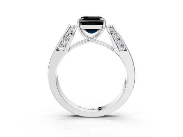Platinum Asscher Cut Channel Set Engagement Ring Setting for Black Center with Wide Band