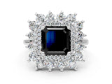 Platinum Fancy Black Asscher Cut Diamond Floral Double Halo Engagement Ring with Prong Setting_12