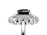 Platinum Fancy Black Asscher Cut Diamond Floral Double Halo Engagement Ring with Prong Setting_17