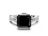 Platinum Fancy Black Asscher Cut Diamond  Halo Twist Band Solitaire Prong Setting Ring_12