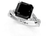 Platinum Fancy Black Asscher Cut Diamond  Halo Twist Band Solitaire Prong Setting Ring_13