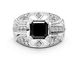 Platinum Fancy Black Asscher Cut Diamond Pave Art Deco Split Shank Ring with Four-Prong Setting_12