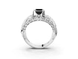 Platinum Fancy Black Asscher Cut Diamond Pave Art Deco Split Shank Ring with Four-Prong Setting_15