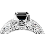 Platinum Fancy Black Asscher Cut Diamond Pave Art Deco Split Shank Ring with Four-Prong Setting_16