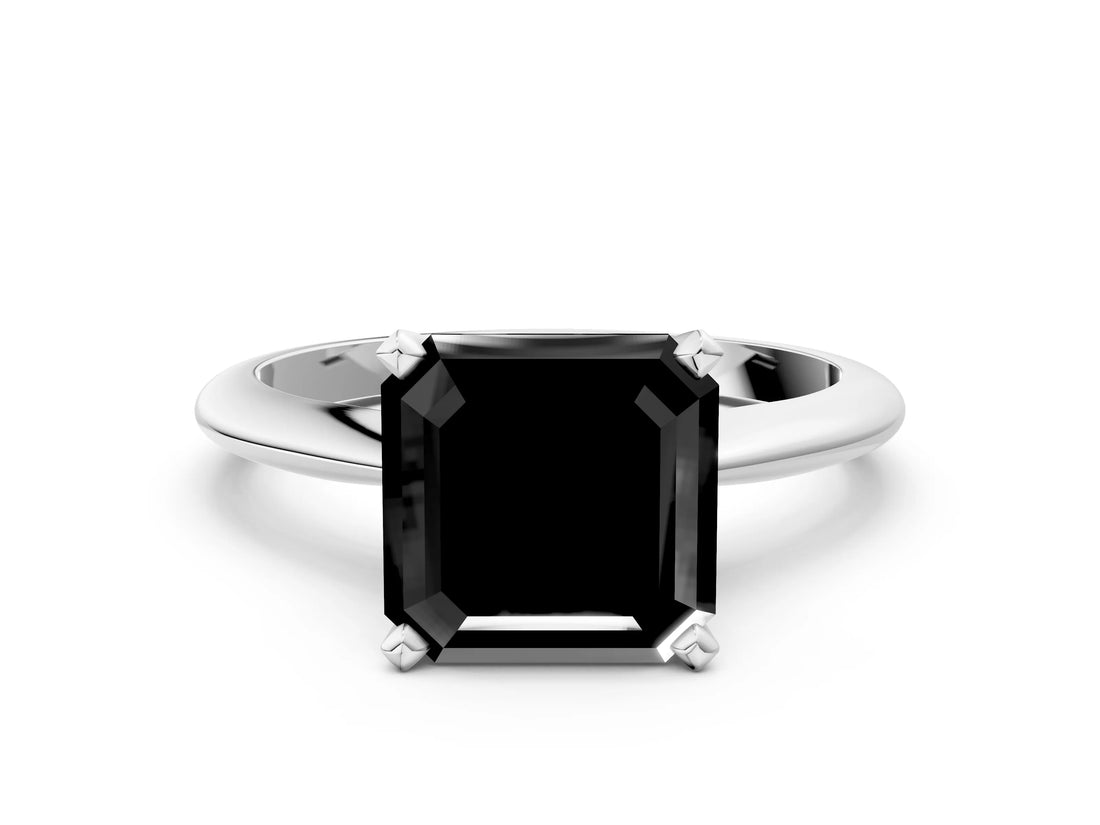 Platinum Fancy Black Asscher Cut Diamond Solitaire Engagement Ring with Classic Band and Four-Prong Setting_12