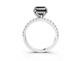 Platinum Fancy Black Asscher Cut Diamond Solitaire Ring with Round  Pavé Band and Four-Prong Setting_27
