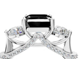 Platinum Fancy Black Asscher Cut Diamond Three-Stone Ring with Prong Setting and Pavé Band_10