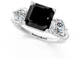 Platinum Fancy Black Asscher Cut Diamond Three-Stone Ring with Prong Setting and Pavé Band_7