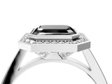 Platinum Fancy Black Asscher Cut Halo Bezel Diamond Pave Band Ring_10