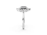 Platinum Fancy Black Asscher Cut Halo Diamond Cluster Ring with Marquise and Round Stones on a White Gold Band with Prong Setting_2