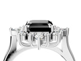 Platinum Fancy Black Asscher Cut Halo Diamond Cluster Ring with Marquise and Round Stones on a White Gold Band with Prong Setting_4