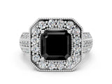 Platinum Fancy Black Asscher Cut Halo Diamond Engagement Ring with Pave Split Shank and Four-Prong Setting_36