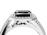 Platinum Fancy Black Asscher Cut Halo Diamond Ring with Beaded Split Shank and Four-Prong Setting_10