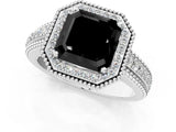 Platinum Fancy Black Asscher Cut Halo Diamond Ring with Beaded Split Shank and Four-Prong Setting_7