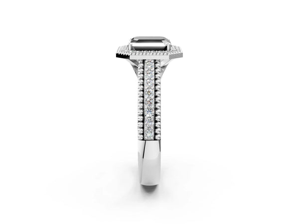 Platinum Asscher Cut Beaded Halo Engagement Ring Setting for Black Center with Pave