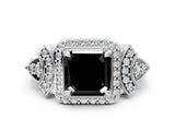 Platinum Fancy Black Asscher Cut Halo Diamond Split Shank Engagement Ring with Four-Prong Setting_6