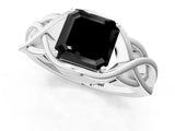 Platinum Fancy Black Asscher Cut Solitaire Intertwined Band Prong Setting Ring_7