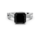 Platinum Fancy Black Asscher Cut Solitaire Twist Pave Diamond Engagement Ring with Prong Setting_55