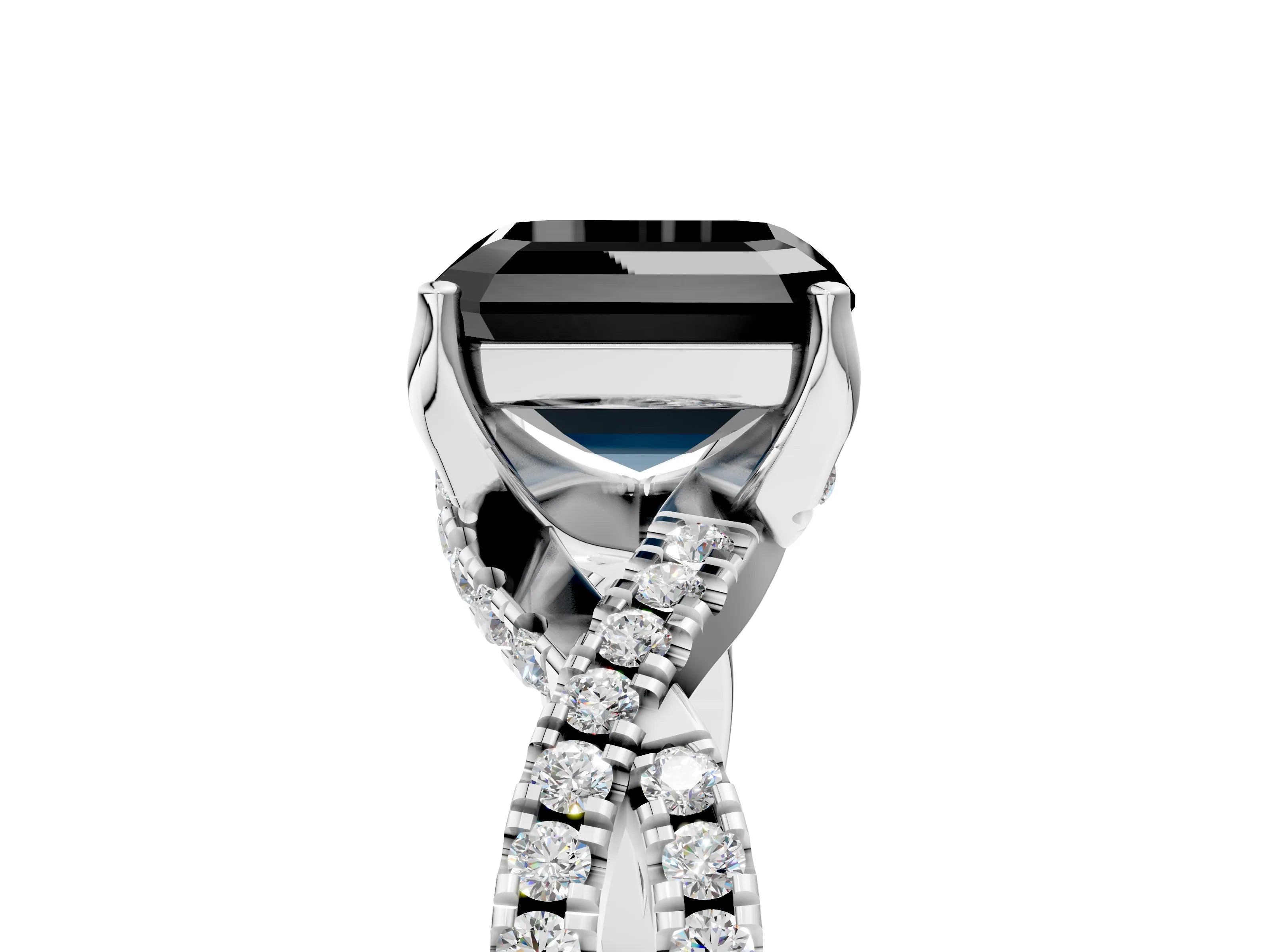 Platinum Fancy Black Asscher Cut Solitaire Twist Pave Diamond Engagement Ring with Prong Setting_60