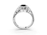 Platinum Fancy Black Cushion Cut Brilliant Milgrain Filigree Diamond Ring with Square Prong Setting_9