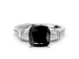 Platinum Fancy Black Cushion Cut Brilliant Three-Stone Pave Band with Four-Prong Setting_6