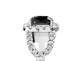 Platinum Fancy Black Cushion Cut Cut Diamond Halo Engagement Ring with Open Split Pavé Band_11