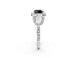 Platinum Fancy Black Cushion Cut Cut Diamond Halo Engagement Ring with Open Split Pavé Band_8