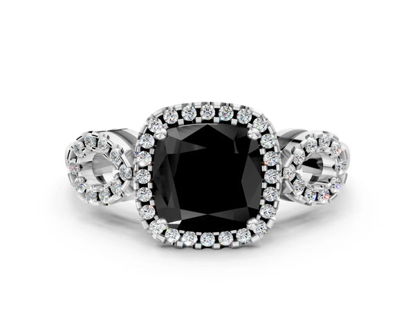 Platinum Cushion Cut Pave Infinity Halo Engagement Ring Setting for Black Center