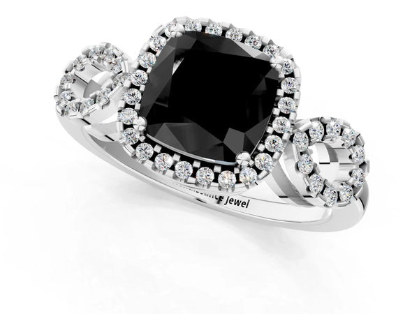 Platinum Cushion Cut Pave Infinity Halo Engagement Ring Setting for Black Center