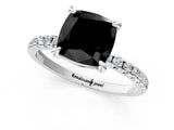 Platinum Fancy Black Cushion Cut Diamond Brilliant Solitaire Ring with Pavé Band and Four-Prong Setting_37