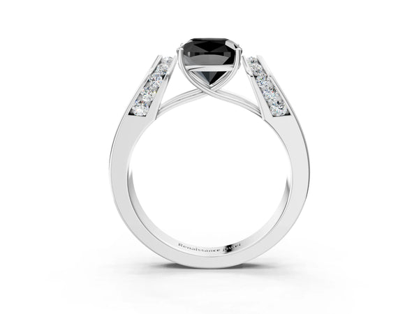 Platinum Cushion Cut Channel Set Engagement Ring Setting for Black Center with Wide Band