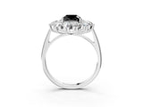 Platinum Fancy Black Cushion Cut Diamond Floral Double Halo Engagement Ring with Prong Setting_147