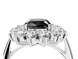 Platinum Fancy Black Cushion Cut Diamond Floral Double Halo Engagement Ring with Prong Setting_148