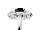 Platinum Fancy Black Cushion Cut Diamond Floral Double Halo Engagement Ring with Prong Setting_149