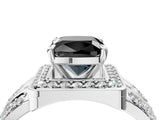 Platinum Fancy Black Cushion Cut Diamond Halo Ring with Split Shank and Bezel Accents and Four-Prong Setting_10